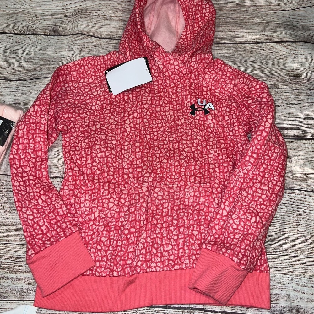 Under Armour Youth Small (8) Pink Leopard Hoodie Hooded Sweatshirt NEW